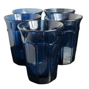 Vintage Noritake Provincial Colonial Dark Blue Glass Tumblers Set of 4